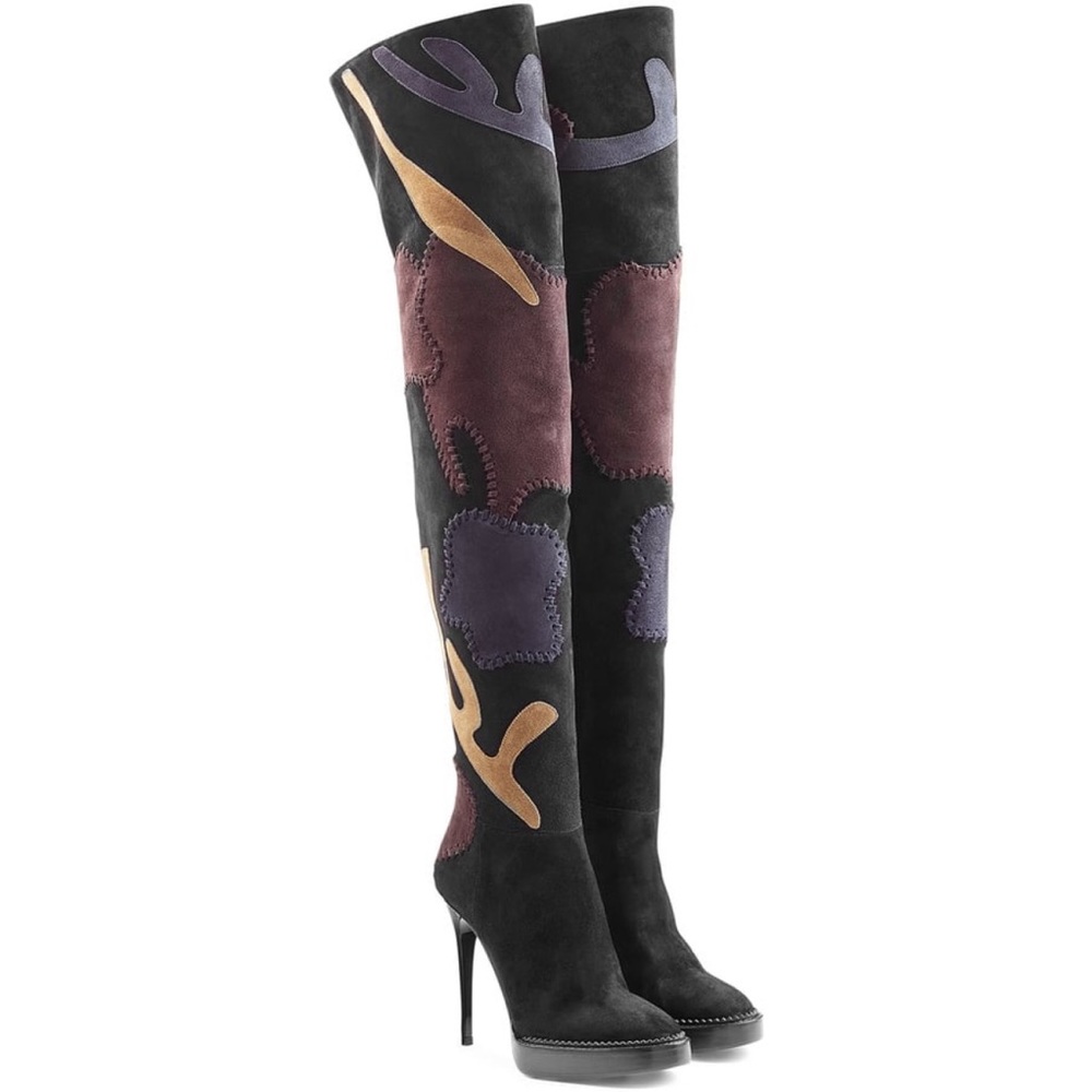 Burberry Runway Suede Patchwork Printed Boots - image 1